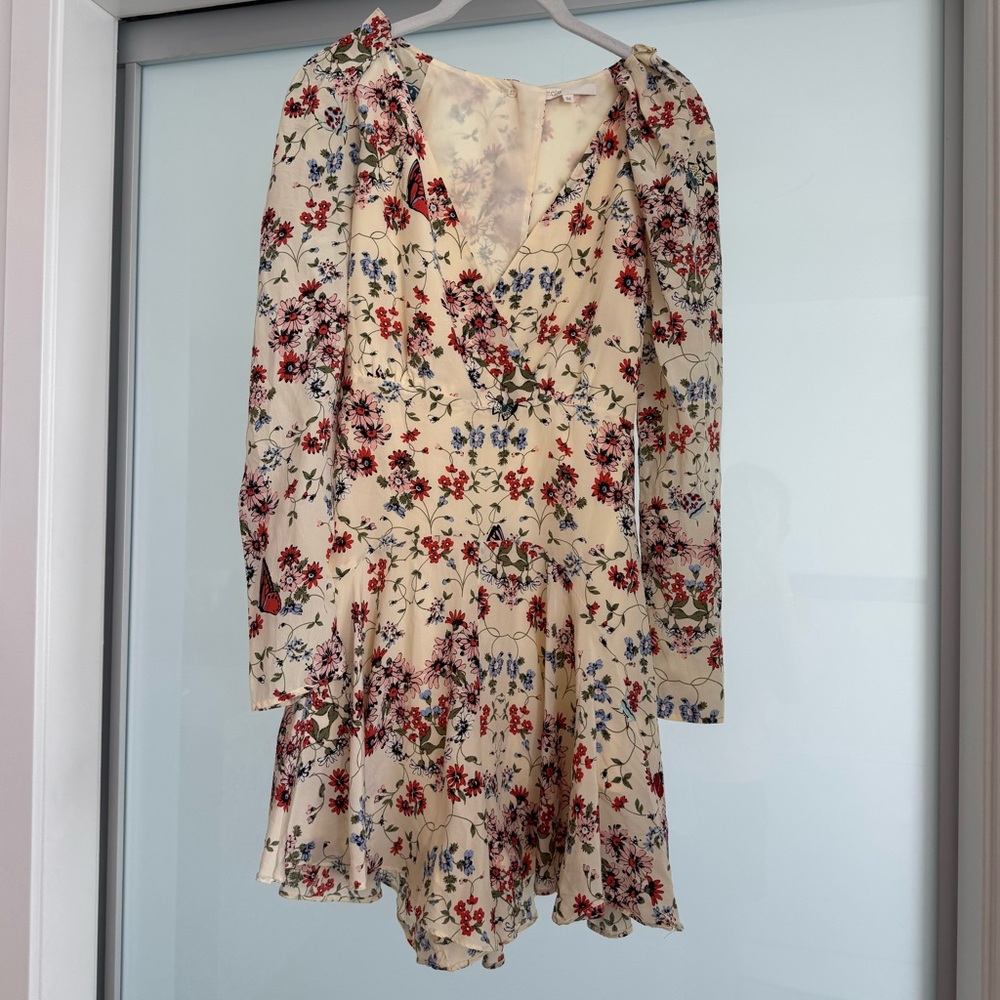 Maje Floral Long Sleeve Dress - Cream and Red